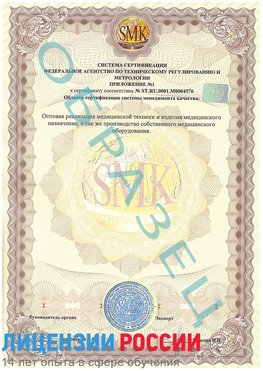 Образец сертификата соответствия (приложение) Кашары Сертификат ISO 13485